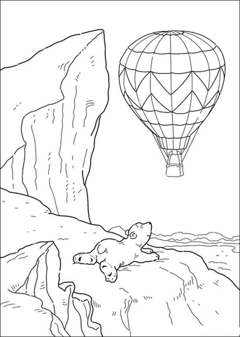 Little Polar Bear Wants To Ride The Balloon  Coloring Page